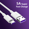 Cable de carga súper rápido 5A Tipo C Cable USB Teléfono móvil USB C Cable de datos del cargador por 1 m 2m