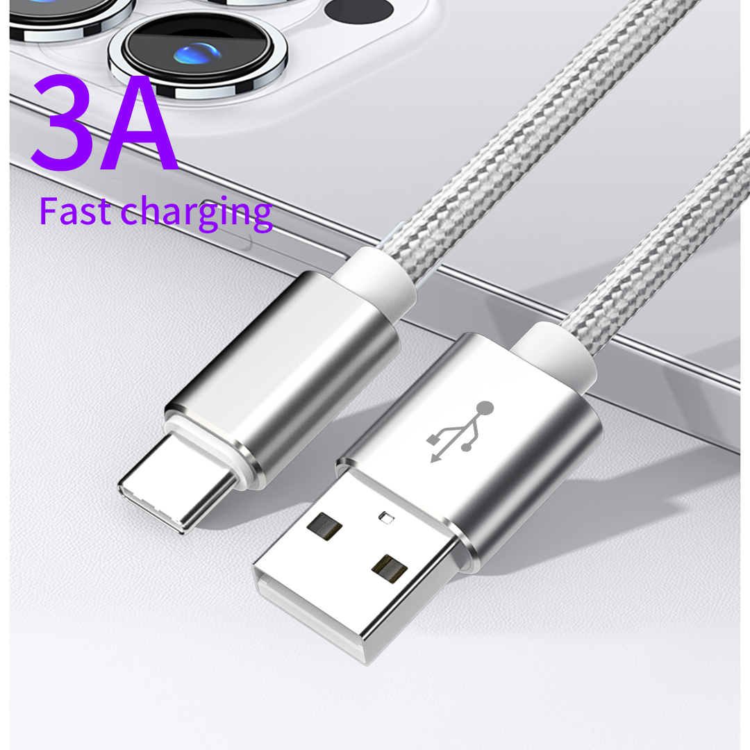 Nylon 3A Fast Charger Mobile Tipo C Cable de carga para Xiaomi Mi trenzado USB C Cable tipo C 100 cm